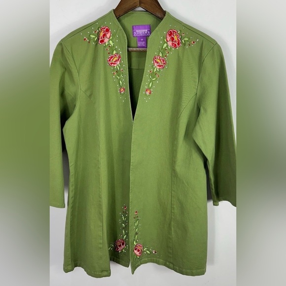 Suzanne Somers Jackets & Blazers - Suzanne Somers Green Jacket with Floral Embroidery Size Large NWT